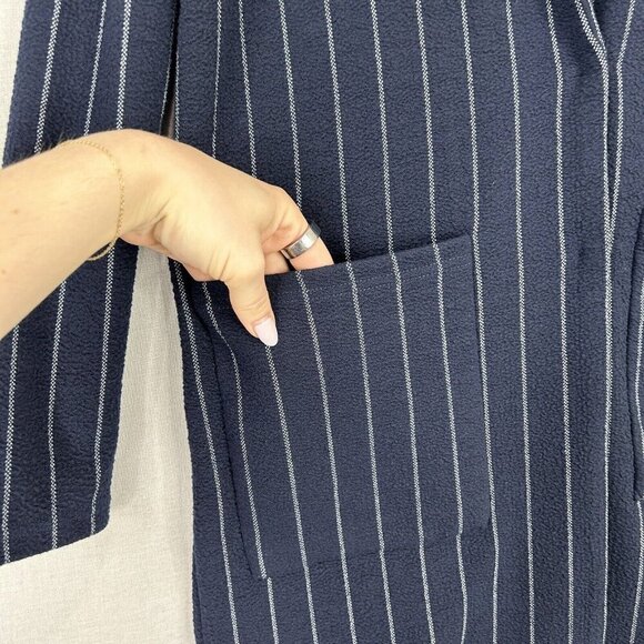Harlyn Anthro Womens Jacket Extra Small Blue Pinstripe Longline Blazer Cardigan - Picture 9 of 16